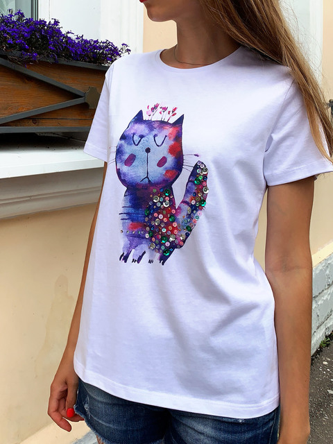 Футболка фиолетовый кот